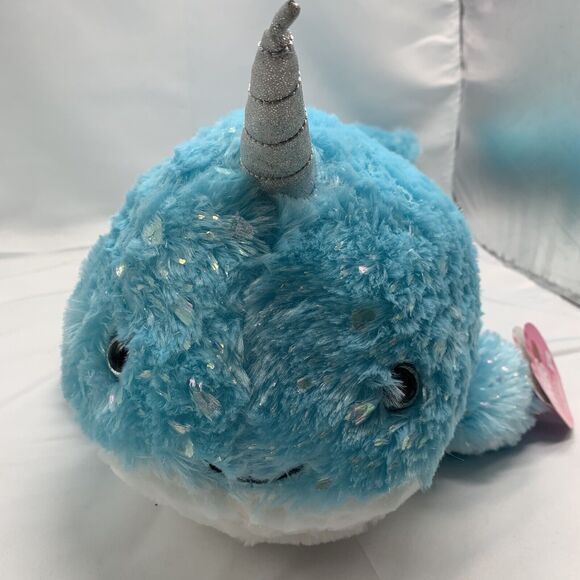 Unicorn Whale Narwhal Plush Stuffed Animal Toy Blue Hug Me Valentines 20" - Picture 2 of 14
